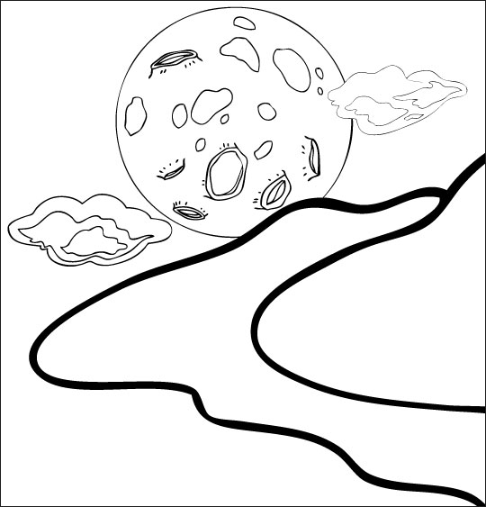Coloriage d'une lune souriante entourée d'étoiles