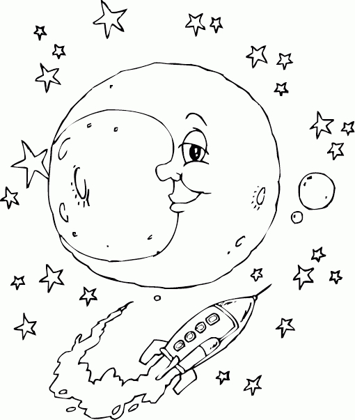 Coloriage d'une lune souriante entourée d'étoiles