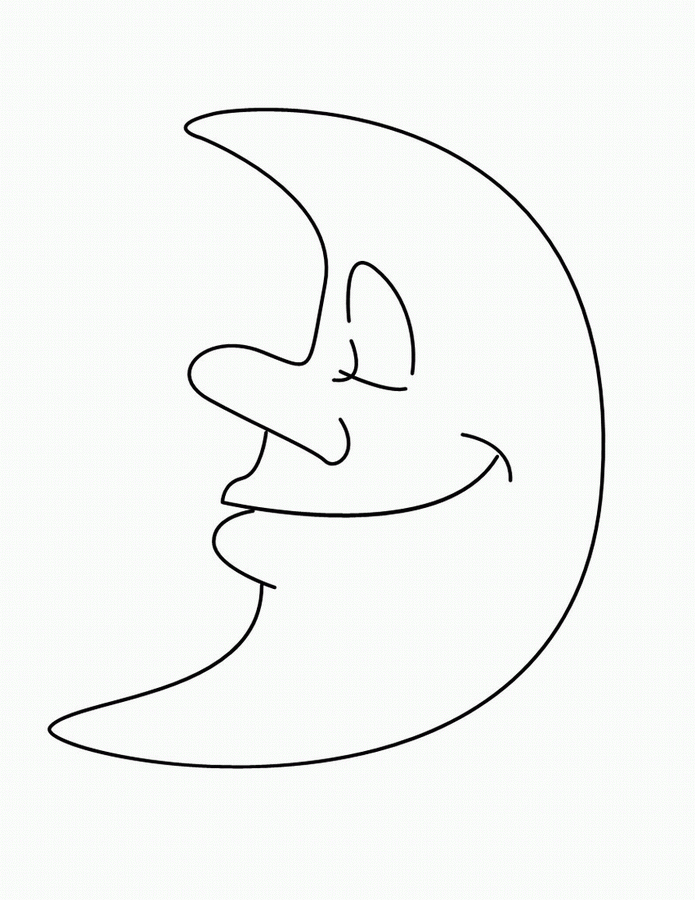 Coloriage d'une lune souriante dans un ciel étoilé