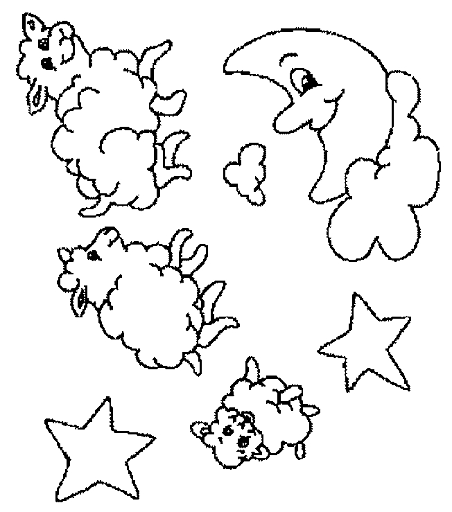 Coloriage d'une lune souriante entourée d'étoiles