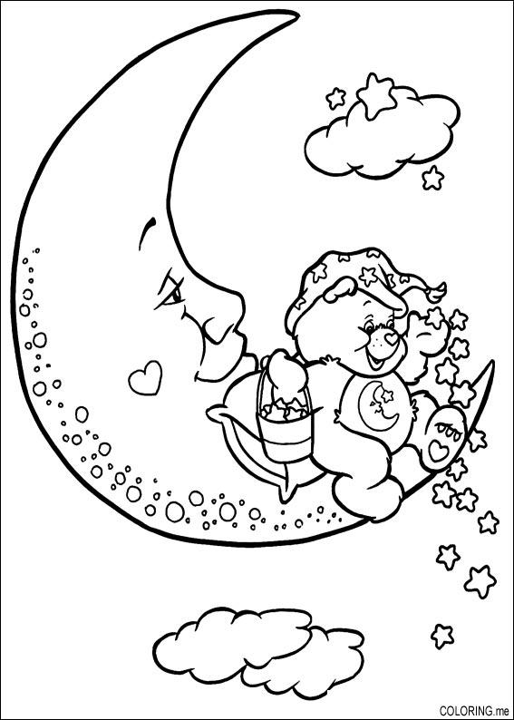 Coloriage d'une lune souriante entourée d'étoiles