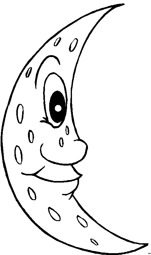 Coloriage d'une lune souriante dans un ciel étoilé