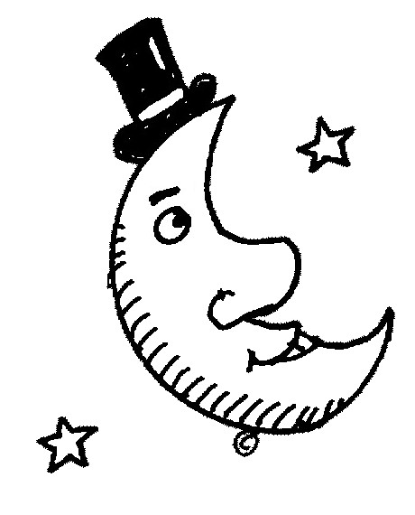Un joli coloriage de lune entourée d'étoiles et d'un paysage nocturne