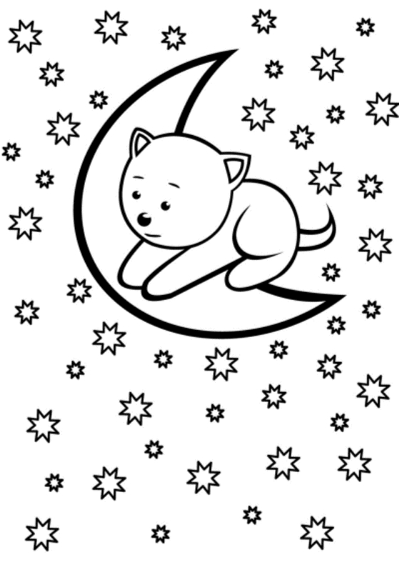 Un coloriage de lune illuminant un paysage nocturne