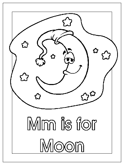 Coloriage d'une lune souriante entourée d'étoiles et de nuages