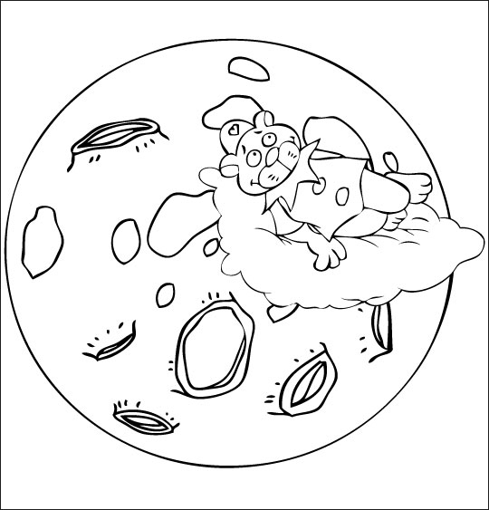 Coloriage d'une lune souriante dans un ciel étoilé