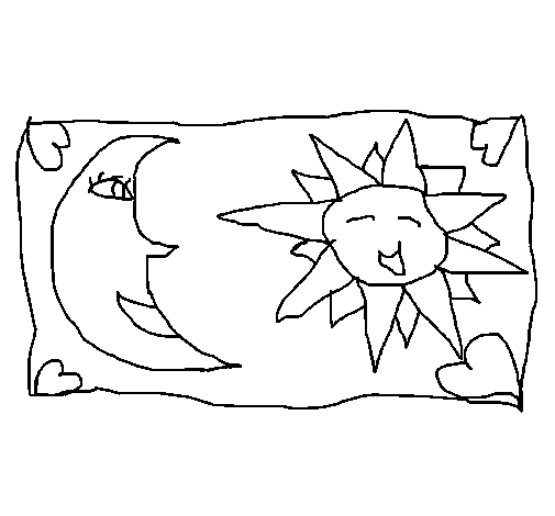 Coloriage d'une lune souriante entourée d'étoiles