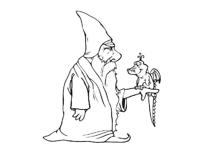 Un magicien en pleine représentation avec son bâton et son chapeau