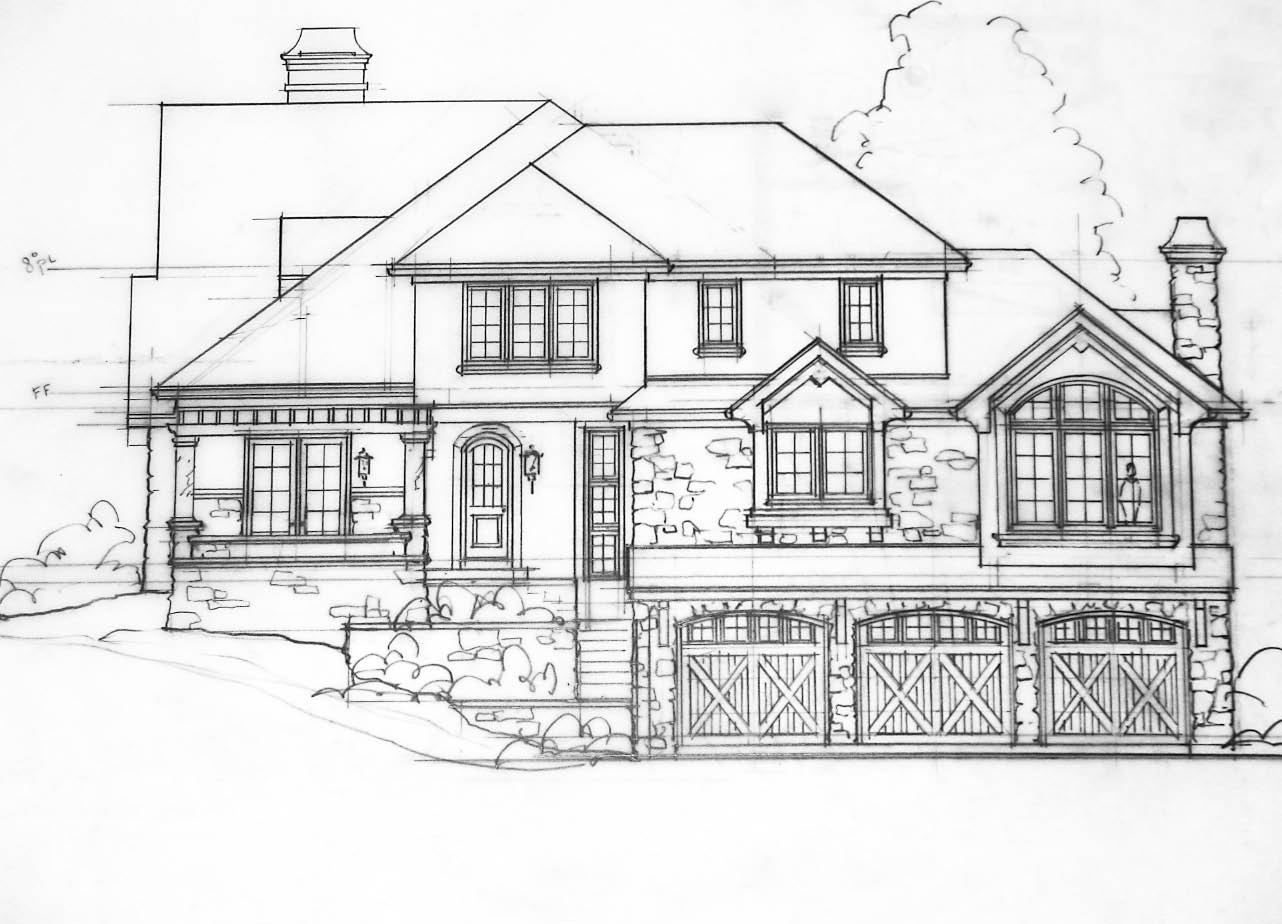 Coloriage d'une maison entourée d'arbres et de nuages