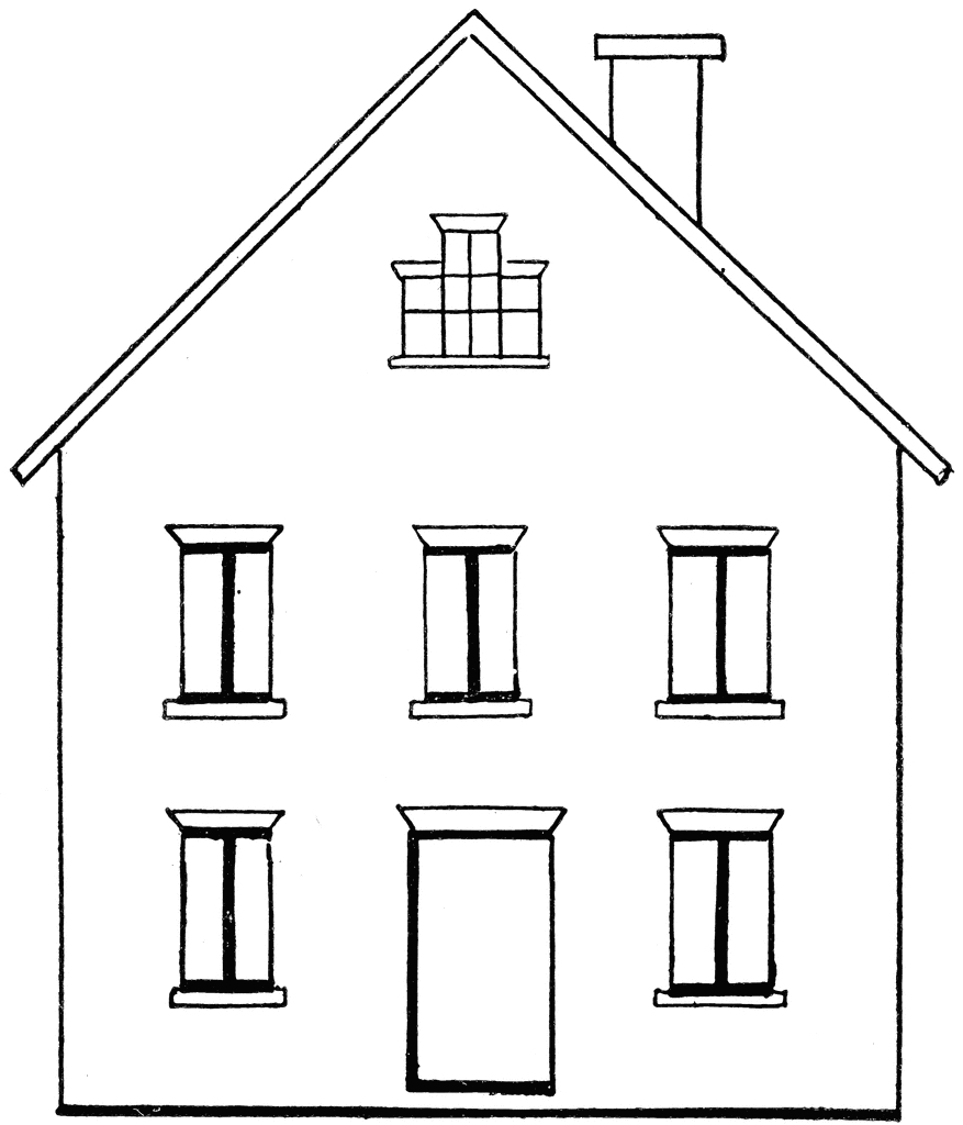 Coloriage d'une maison entourée d'arbres et de nuages