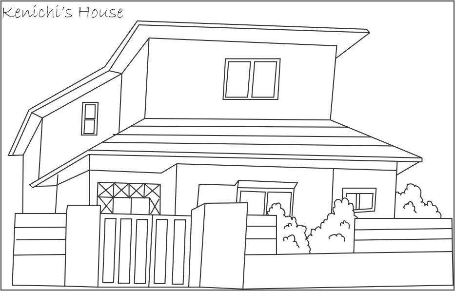 Coloriage d'une maison entourée d'un jardin verdoyant