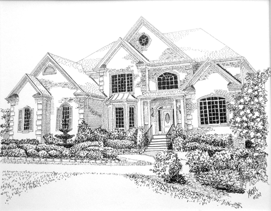 Coloriage d'une maison avec jardin et arbres