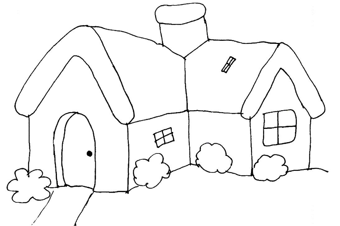 Coloriage d'une maison entourée d'arbres et de fleurs