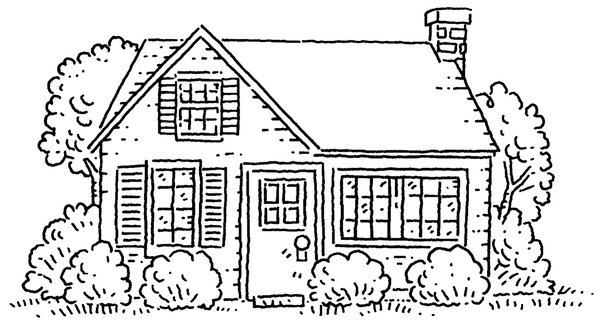 Coloriage d'une maison avec jardin et arbre
