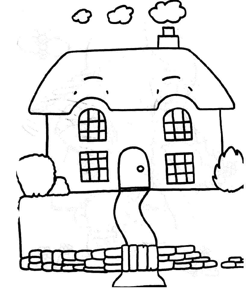 Coloriage d'une maison entourée d'un jardin verdoyant