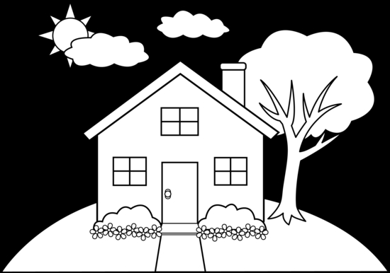 Coloriage d'une maison avec jardin et arbre