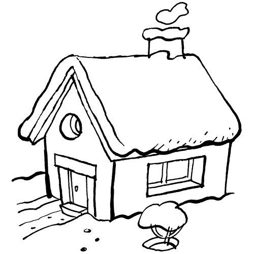 Coloriage d'une maison entourée d'arbres et de fleurs