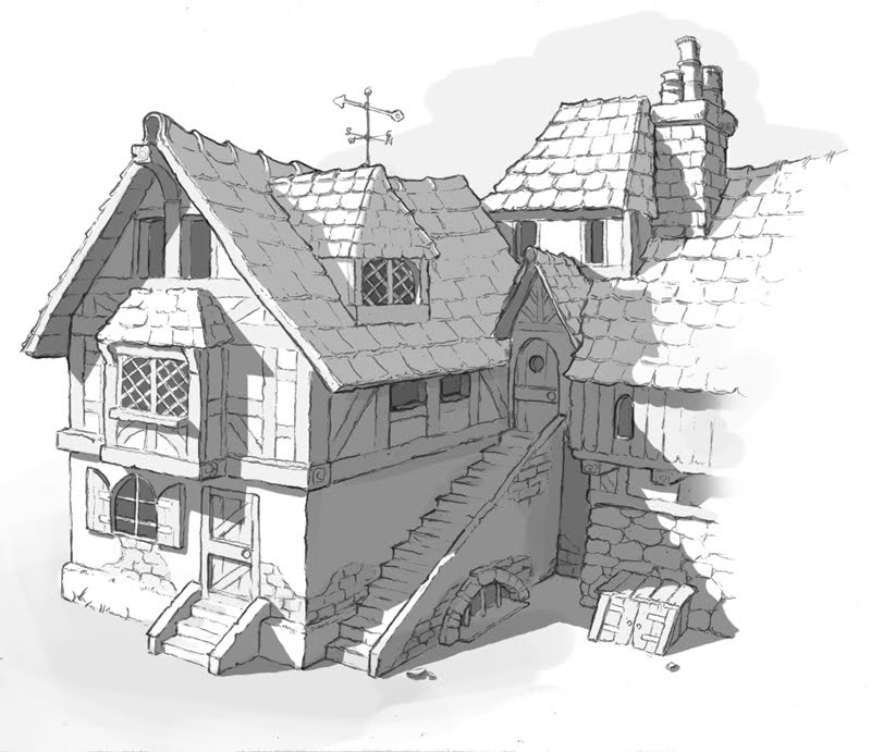 Coloriage d'une maison au milieu d'un paysage naturel