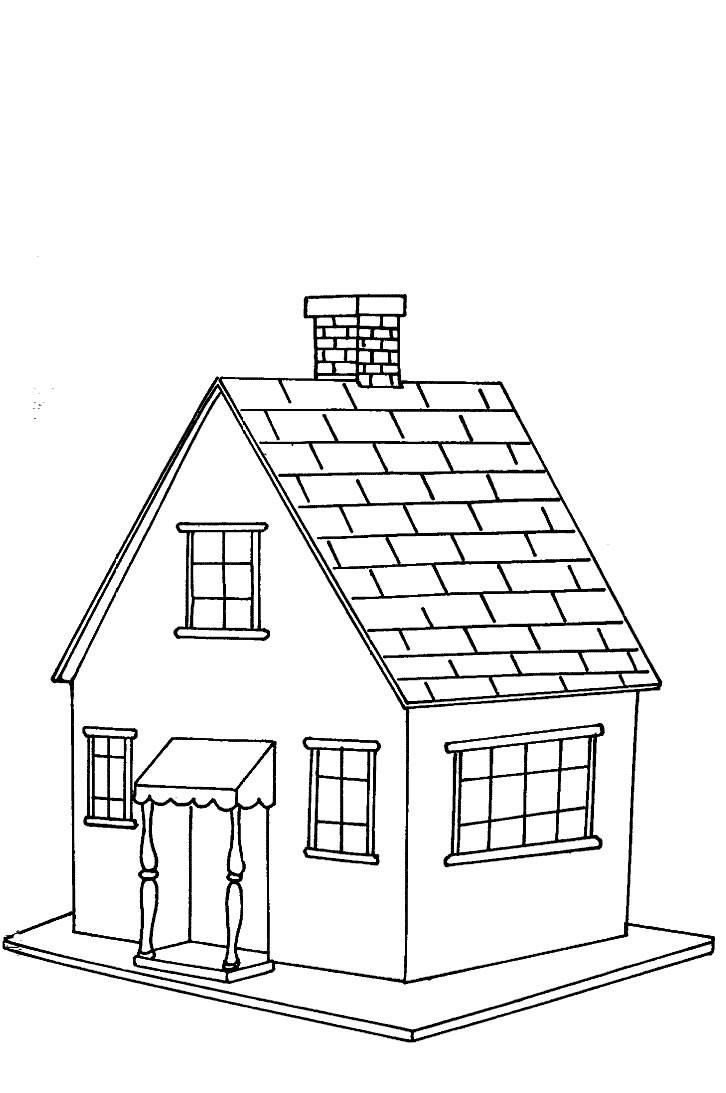Coloriage d'une maison au style original avec jardin