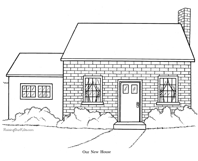 Coloriage d'une maison avec jardin et arbres environnants