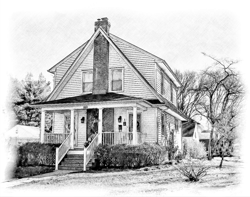 Coloriage de maison avec un jardin et un arbre