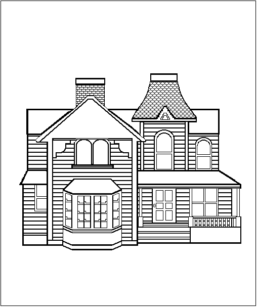 Coloriage d'une maison entourée d'un jardin verdoyant