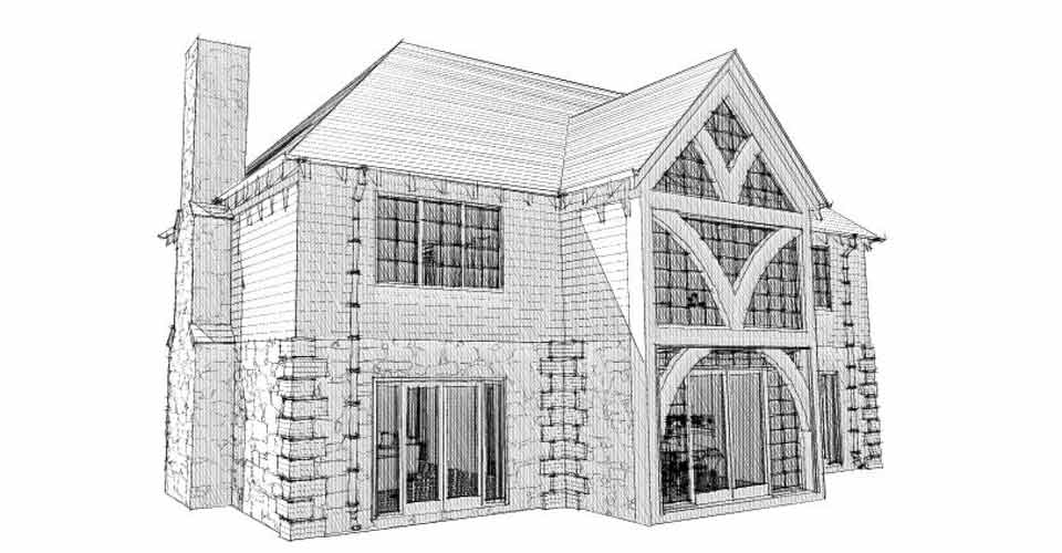 Coloriage d'une maison avec jardin et un arbre majestueux