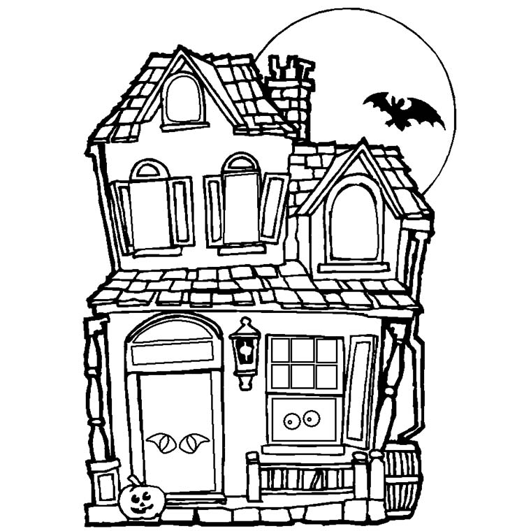 Coloriage d'une maison entourée d'arbres et de fleurs