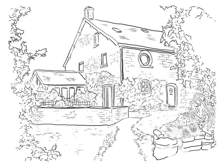 Coloriage d'une maison avec jardin et arbre
