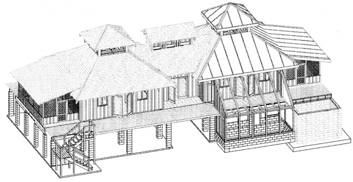 Coloriage d'une maison traditionnelle avec jardin et arbres