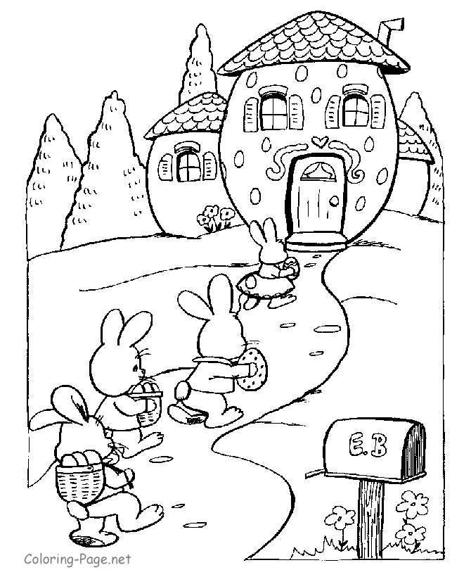 Coloriage d'une maison entourée de végétation et d'éléments naturels