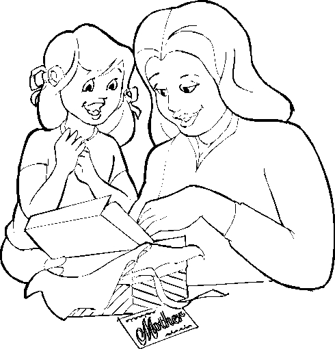 Coloriage d'une maman entourée de fleurs et de cœurs