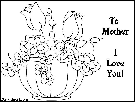 Coloriage d'une maman entourée de fleurs et d'oiseaux