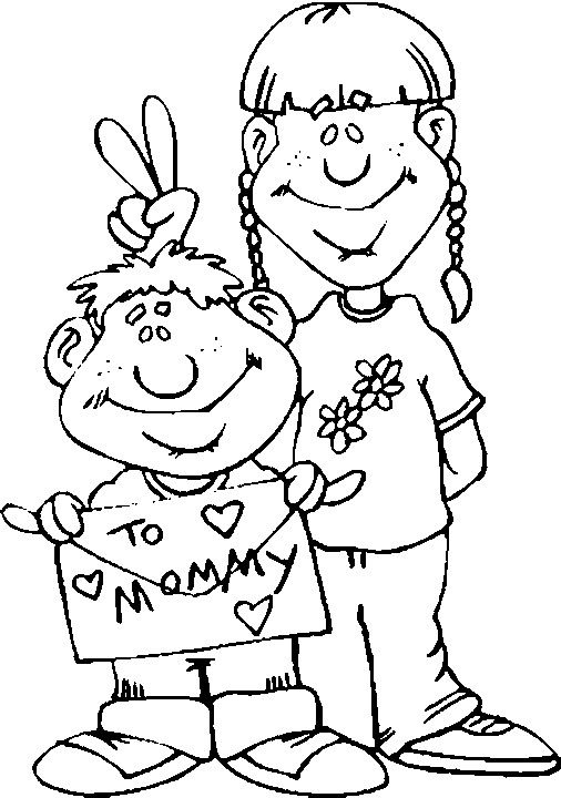 Coloriage d'une maman câlinant son enfant dans un cadre naturel