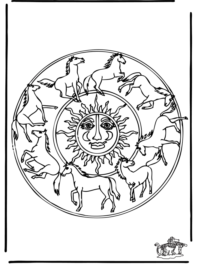 Coloriage d'un mandala représentant des animaux stylisés Coloriage d'un mandala représentant des animaux stylisés