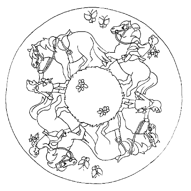 Coloriage d'un mandala représentant des animaux stylisés dans des motifs entrelacés