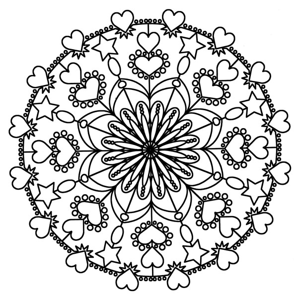 Coloriage de mandalas en forme de cœur à motifs floraux