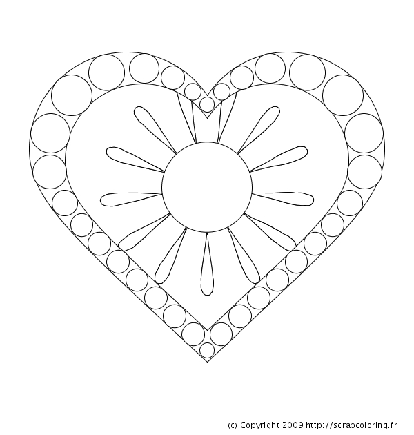 Coloriage de mandalas en forme de cœur, motifs floraux et géométriques