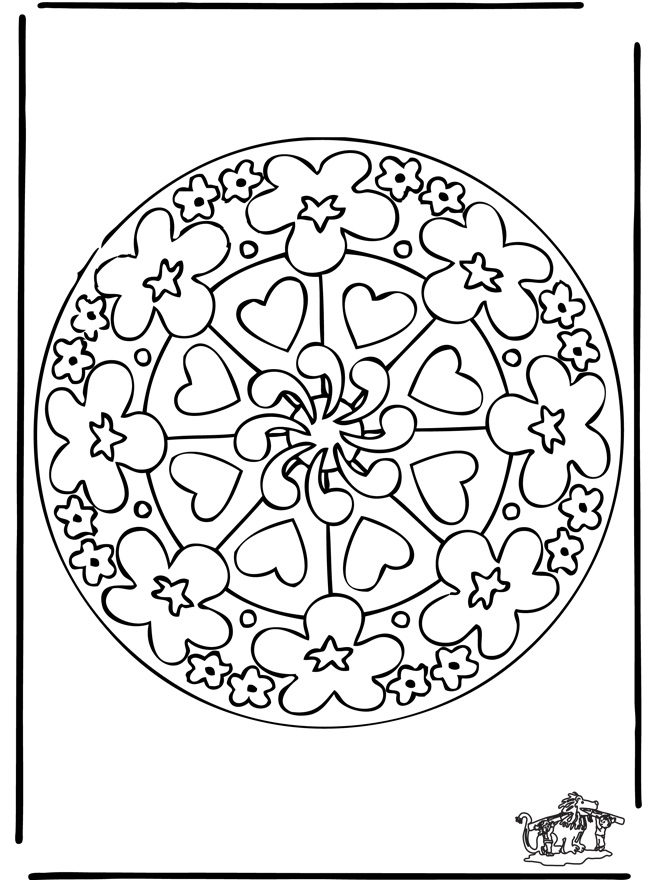 Coloriage de mandalas en forme de cœur avec motifs floraux