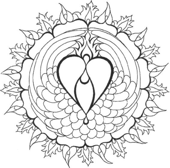 Coloriage de mandala en forme de cœur avec motifs floraux