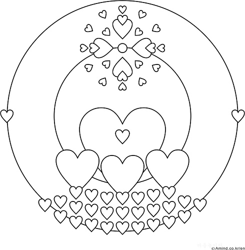 Coloriage de mandalas en forme de cœur avec motifs floraux