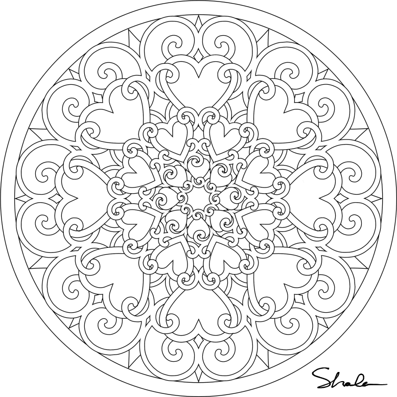 Coloriage de mandalas en forme de cœur avec motifs floraux