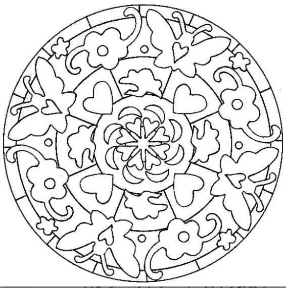 Coloriage de mandalas en forme de cœur avec motifs floraux et géométriques