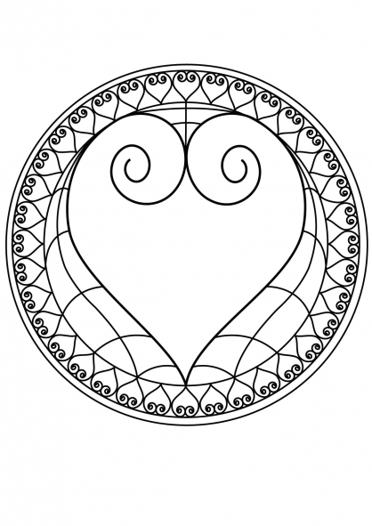 Coloriage de mandalas en forme de cœur avec motifs variés