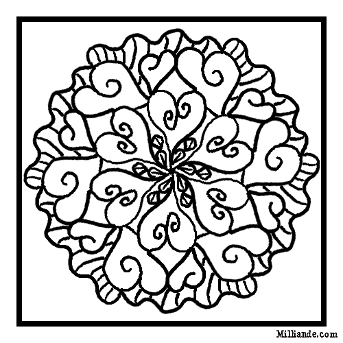 Coloriage de mandalas en forme de cœur à motifs variés