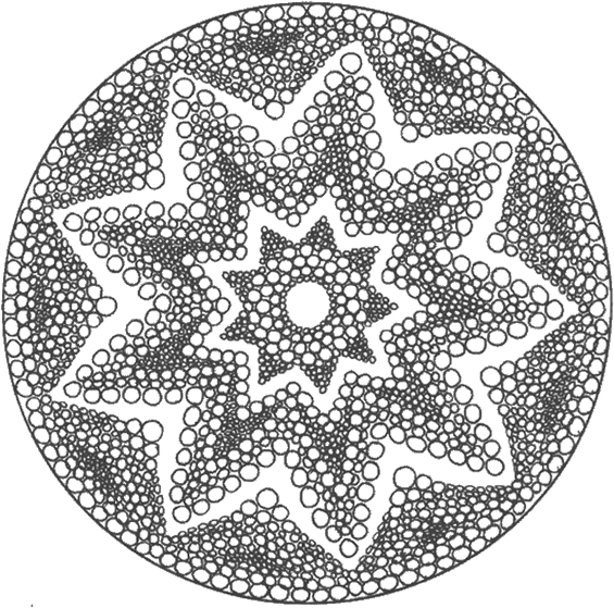 Coloriage d'un mandala en forme d'étoile avec motifs variés