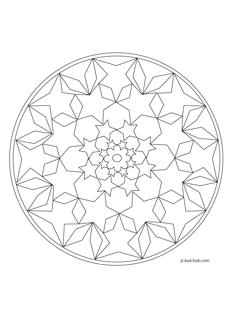 Coloriage d'un mandala étoilé avec motifs géométriques