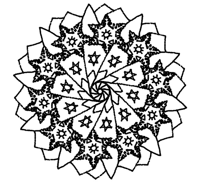 Coloriage d'un mandala étoilé avec motifs géométriques