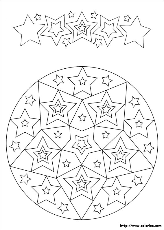 Coloriage d'un mandala étoilé avec motifs symétriques Coloriage d'un mandala étoilé avec motifs symétriques