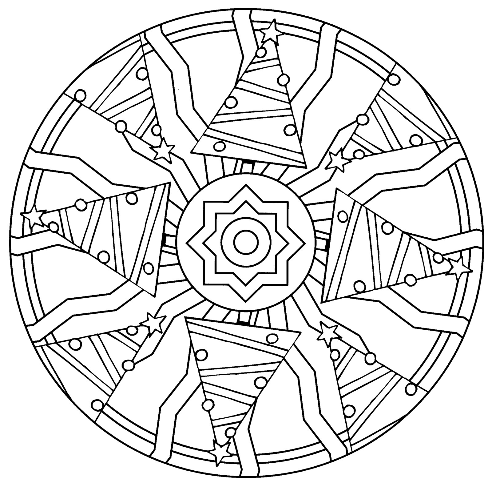Coloriage d'un mandala étoilé avec motifs géométriques Coloriage d'un mandala étoilé avec motifs géométriques